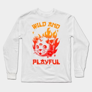 WAP Wild and Playful Cool Biker Cat Purring And Playing Evil Wittle Red and Orange Fireball of Furry Fury Art Long Sleeve T-Shirt